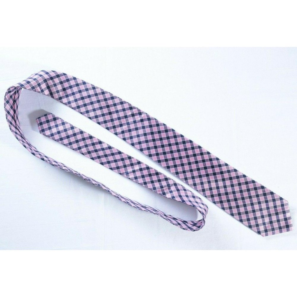 Tommy Hilfiger Pink Navy plaid mens tie 100% Silk